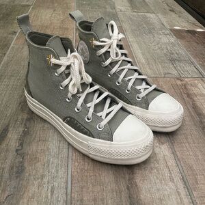 High top Converse, Sage green with floral print. Size 7